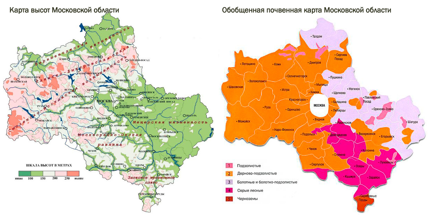 Карта высот и грунтов Московской области